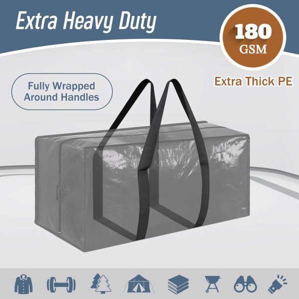 6 Pack Extra Heavy Duty Large Moving Bags with Strong Zipper & Comfortable Handles, Sturdy & Durable Clothes Storage Bags Totes Bins, Packing Moving Boxes for College Supplies, Black - Image 2