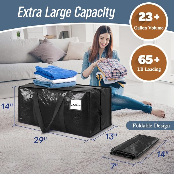 6 Pack Extra Heavy Duty Large Moving Bags with Strong Zipper & Comfortable Handles, Sturdy & Durable Clothes Storage Bags Totes Bins, Packing Moving Boxes for College Supplies, Black - Image 3