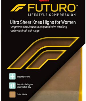 FUTURO Ultra Sheer Knee Highs for Women, Nude, 71060EN, Medium, Moderate (15-20 mm/Hg)