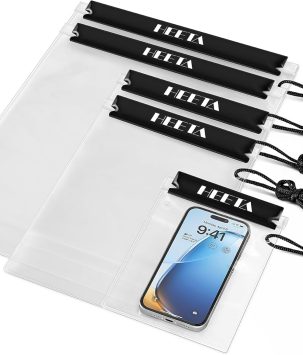 5-Pack Clear Waterproof Dry Bag, Water Tight Cases Pouch Dry Bags for Camera Mobile Phone Maps, Kayaking Boating Document Holder